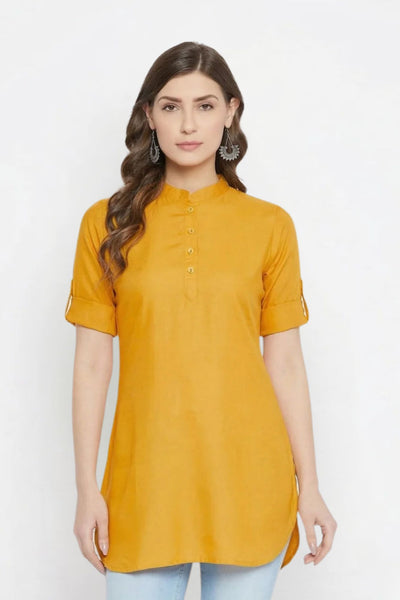 White Solid Coloured Short Kurti - 32" Length