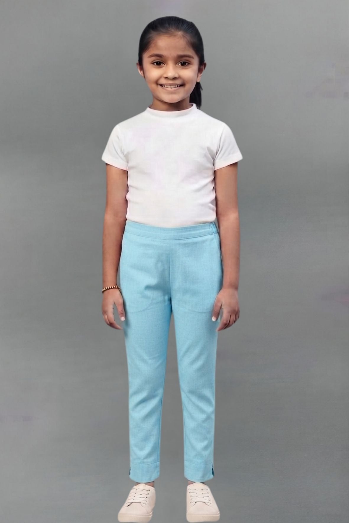 Girls Skyblue Colour Straight Pant