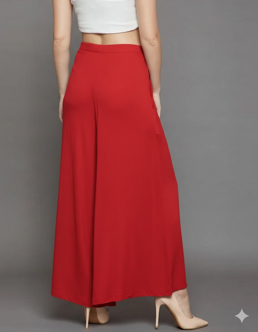 Red Plain Viscose Palazzo