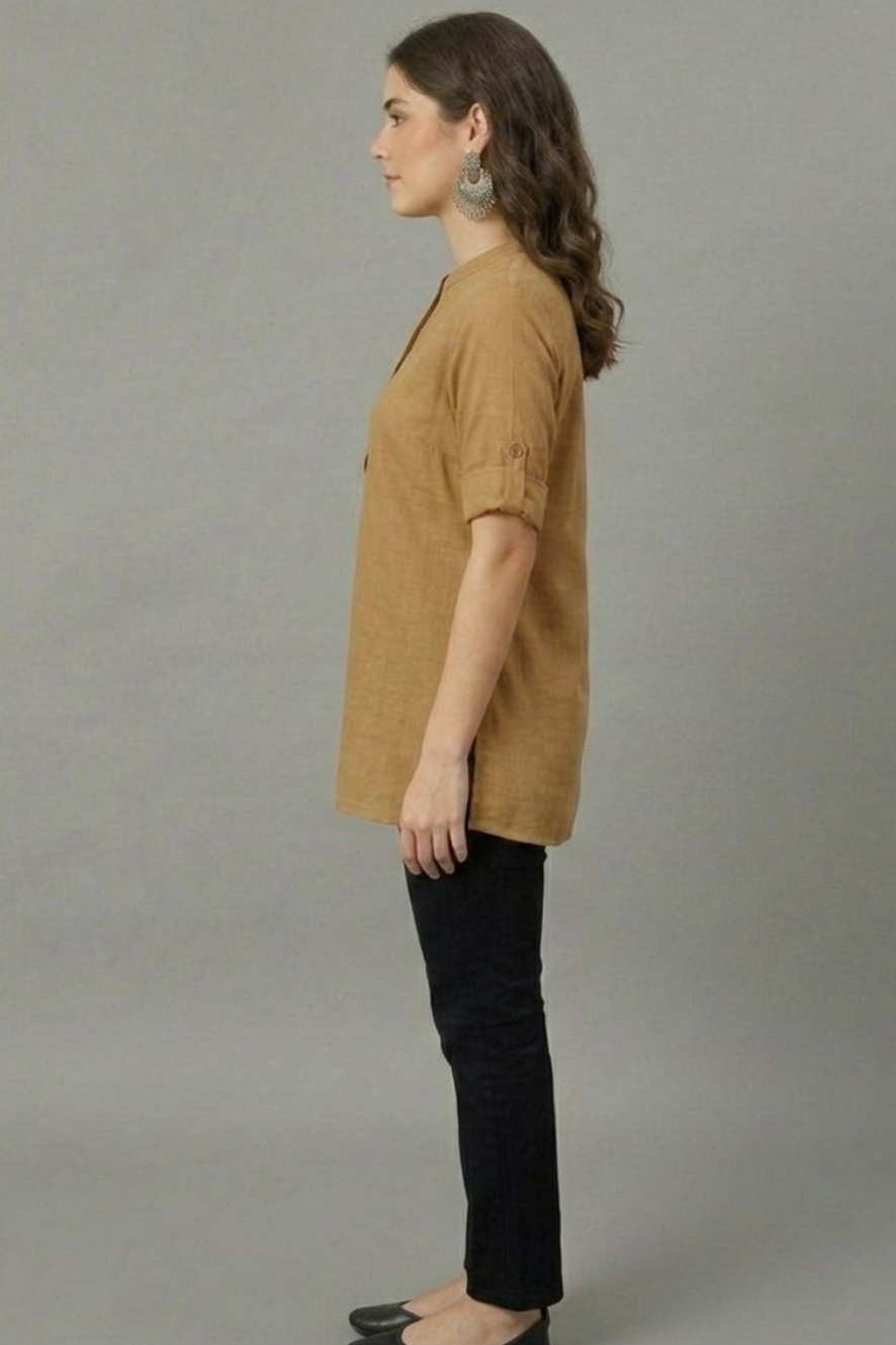 Beige Solid Coloured Short Kurti - 32" Length