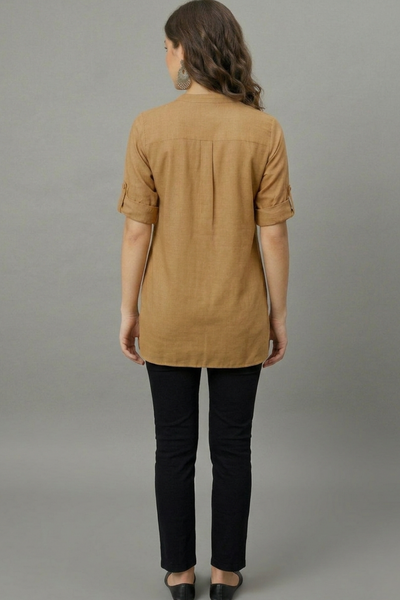 Beige Solid Coloured Short Kurti - 32" Length