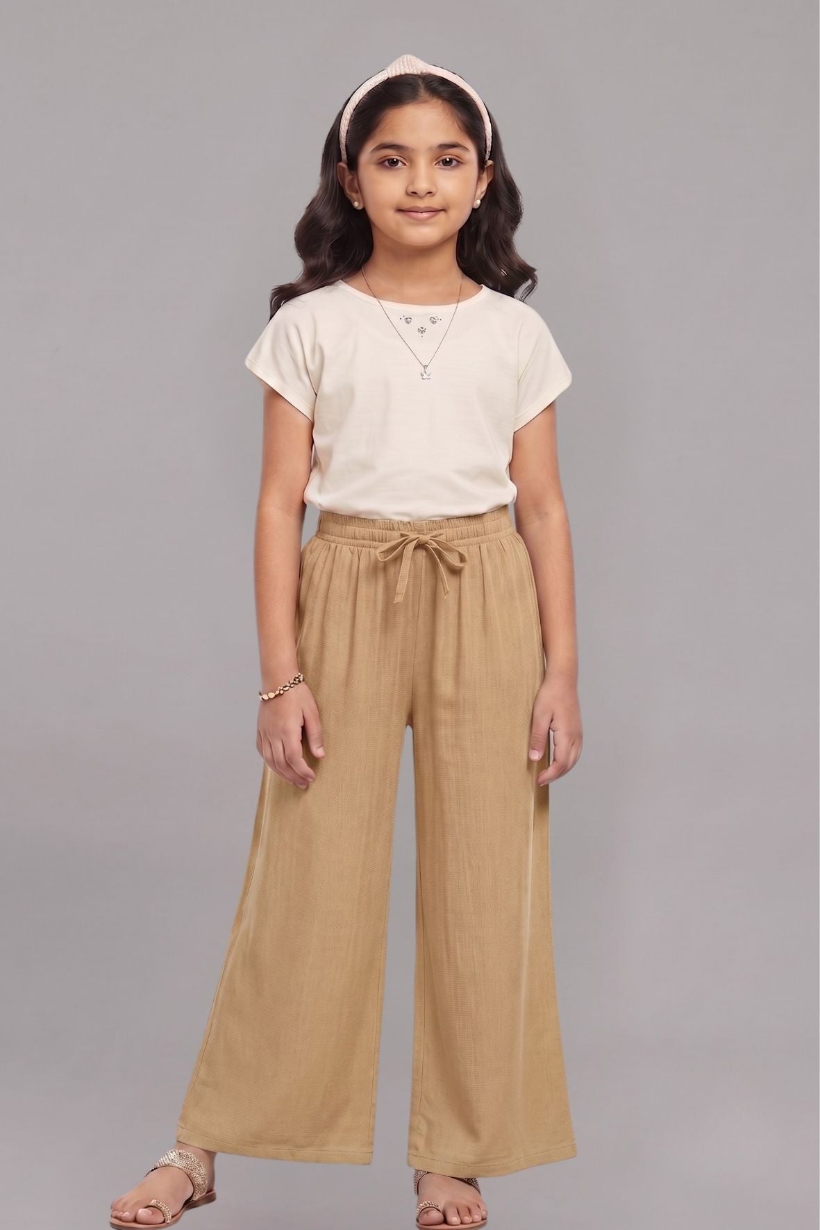 Kids Beige Rayon Palazzo