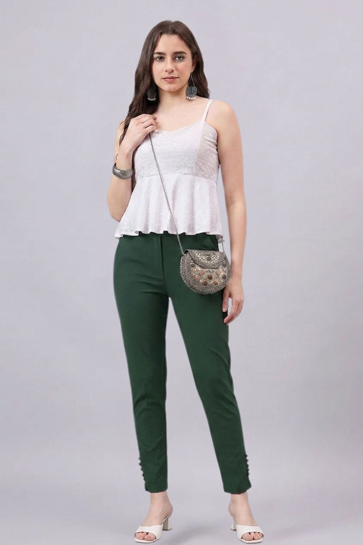 Bottle Green Regular Fit Potli Pants