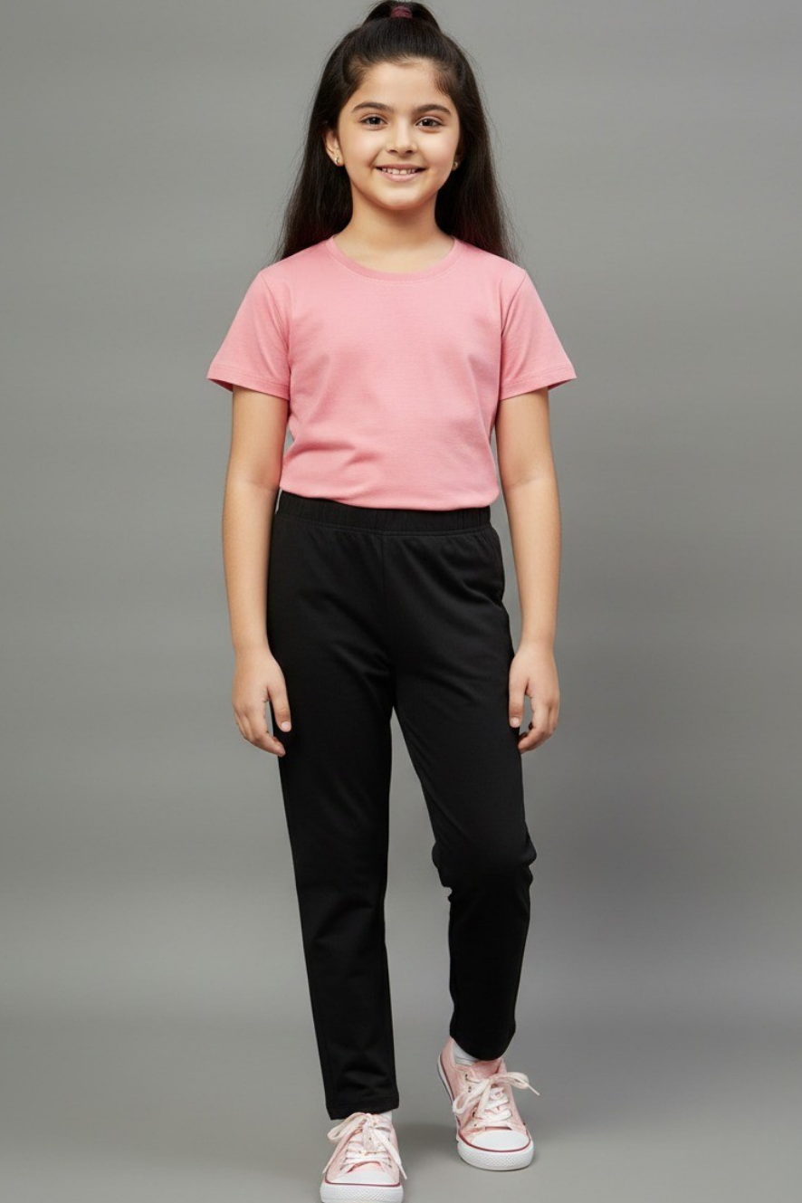 Girls Black Colour Straight Pant