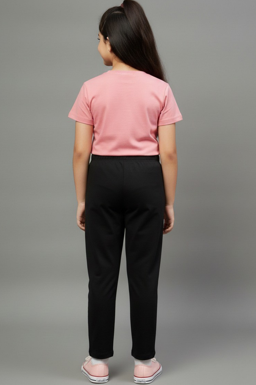 Girls Black Colour Straight Pant