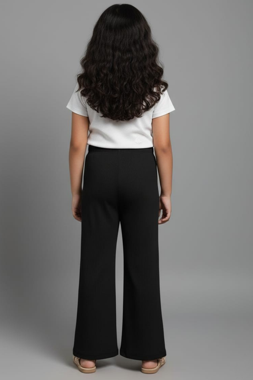 Kids Black Ribbed Stretchable Palazzo