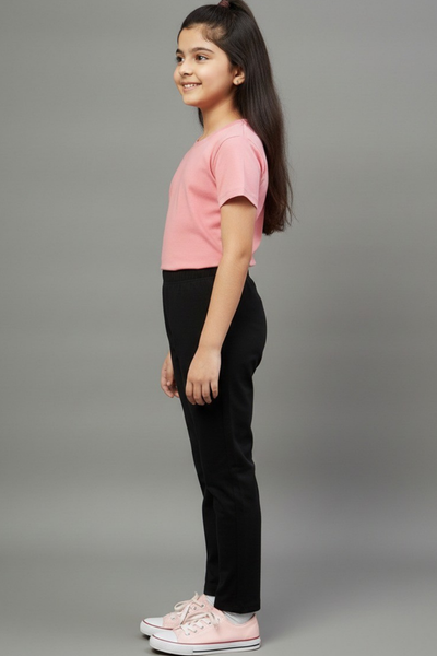 Girls Black Colour Straight Pant