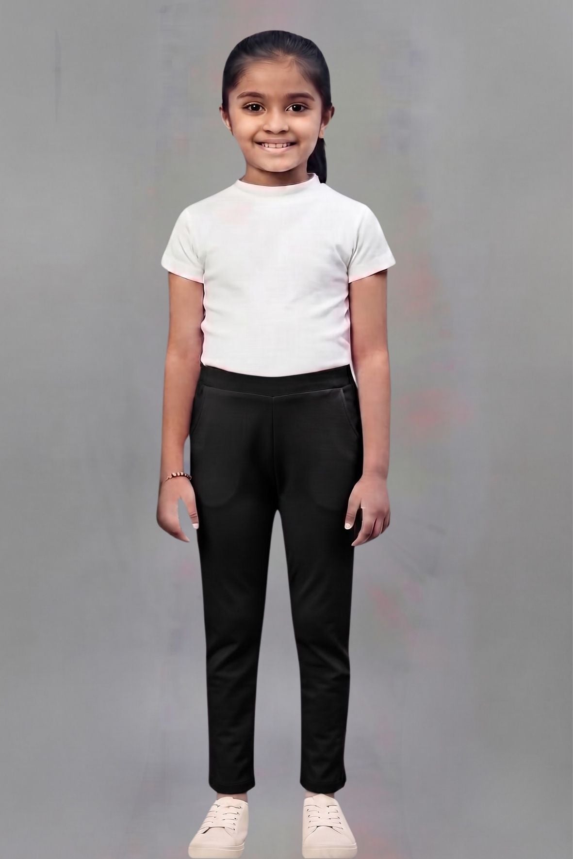 Girls Black Colour Straight Pant