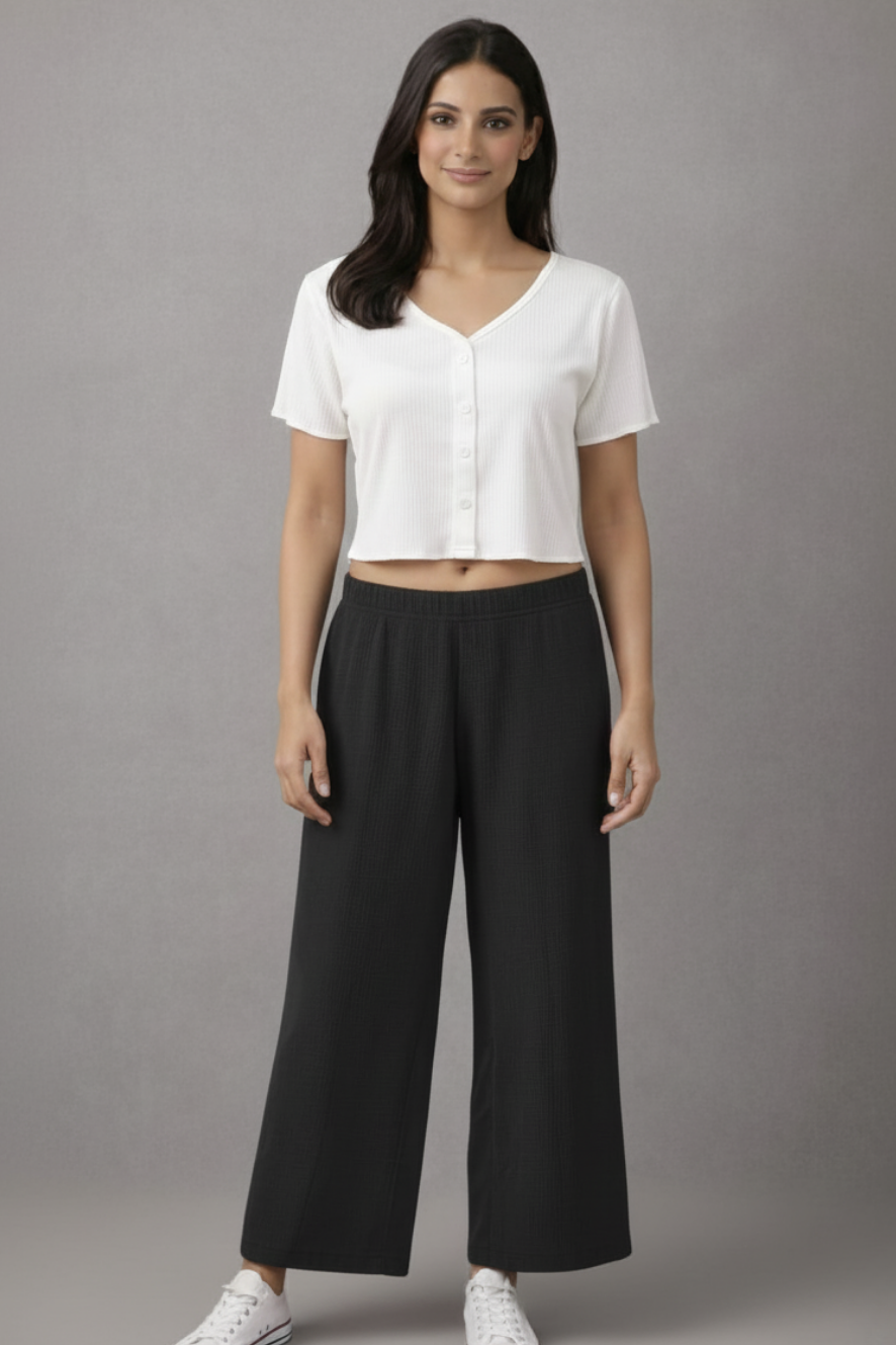 Black Zara Rib Palazzo Black