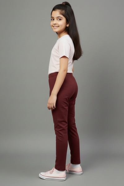 Girls Brown Colour Straight Pant