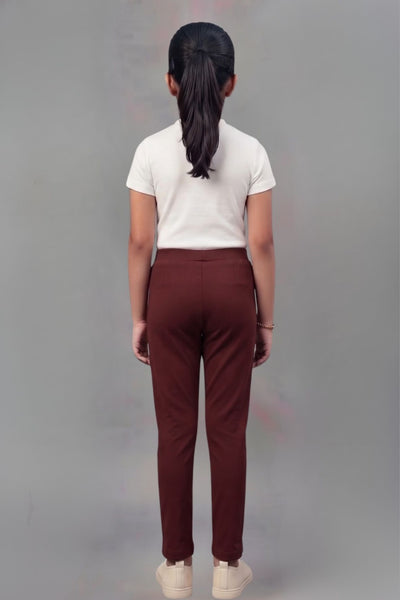 Girls Brown Colour Straight Pant