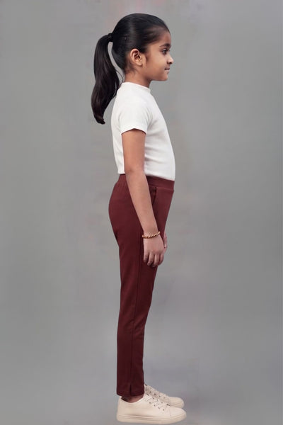 Girls Brown Colour Straight Pant