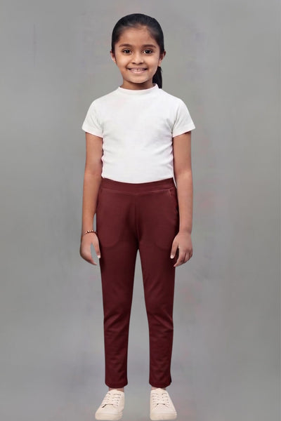 Girls Brown Colour Straight Pant