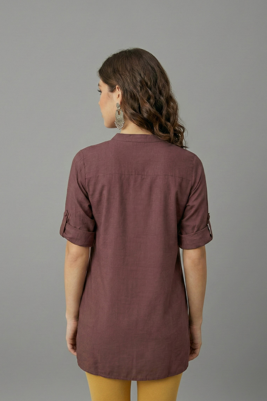 Brown Solid Coloured Short Kurti - 32" Length