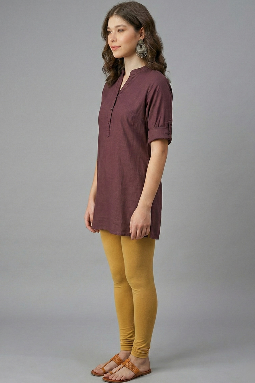 Brown Solid Coloured Short Kurti - 32" Length