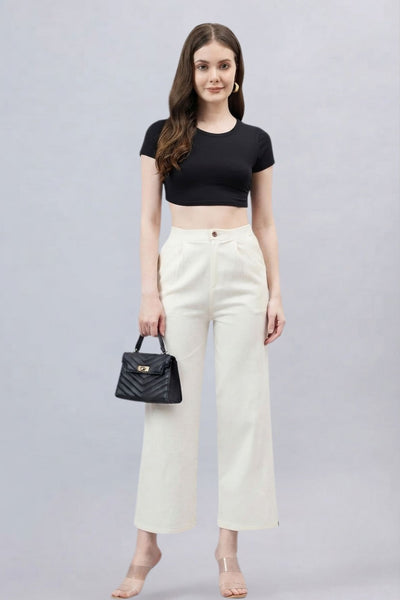 Cream Bell Bottom Pants
