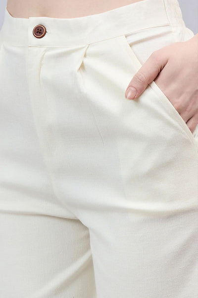 Cream Bell Bottom Pants