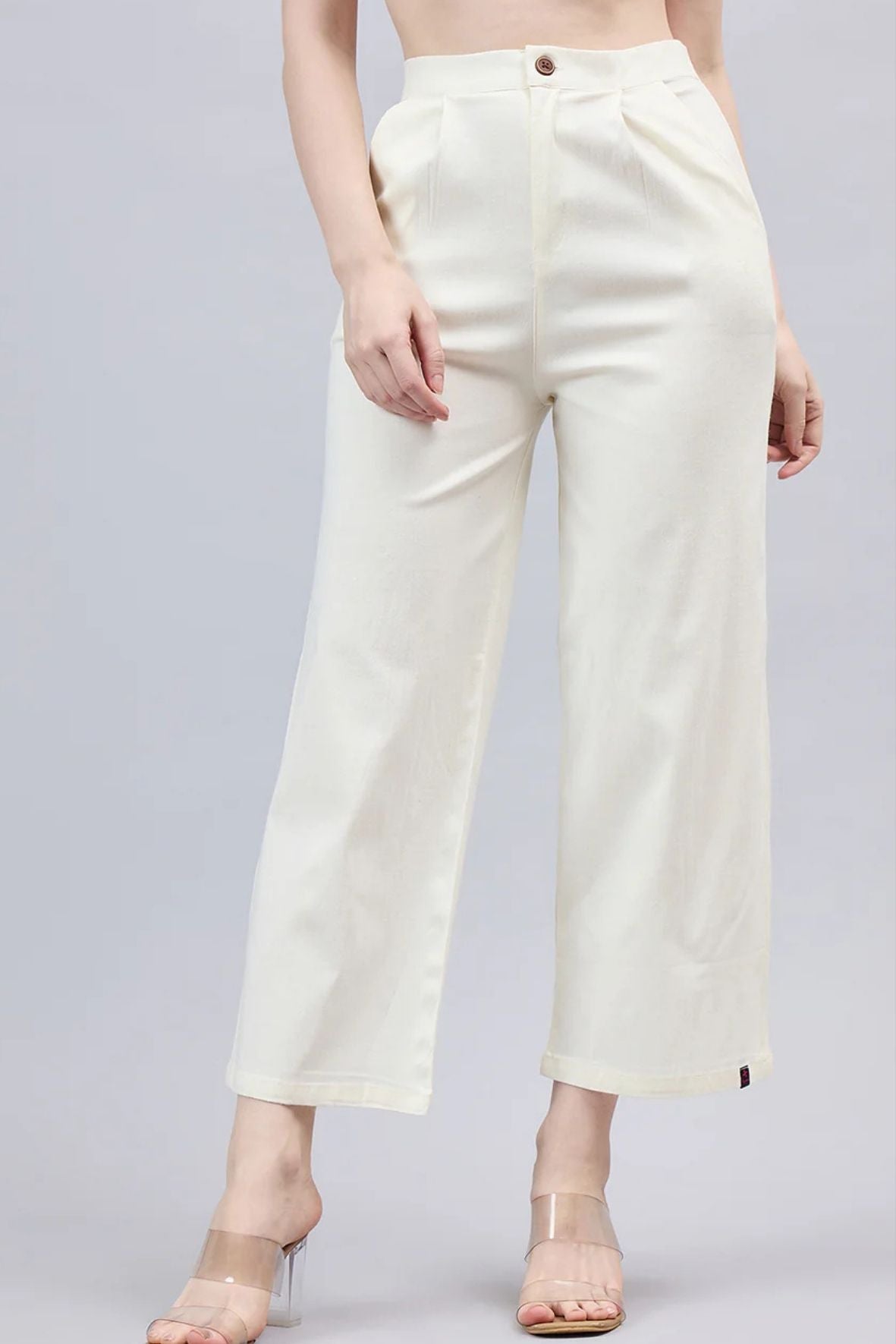 Cream Bell Bottom Pants