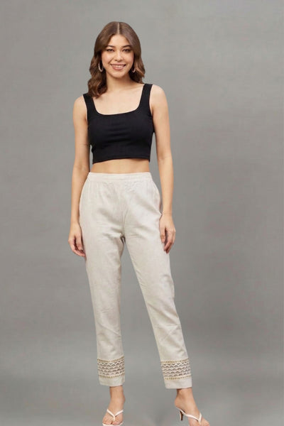 Ivory Chevron Cotton Flex Lace Pants