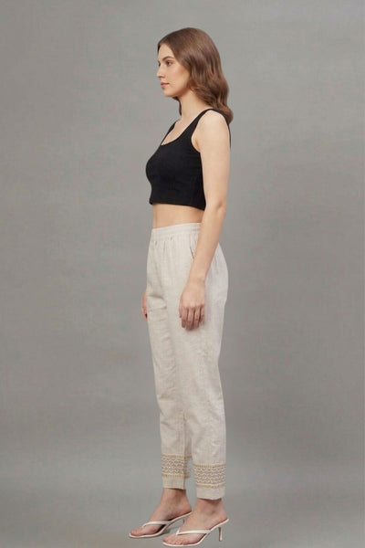 Ivory Chevron Cotton Flex Lace Pants