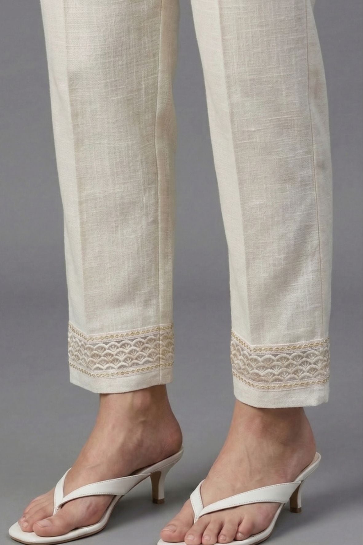 Ivory Chevron Cotton Flex Lace Pants