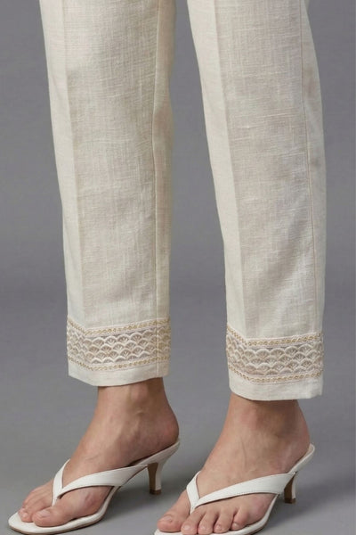 Ivory Chevron Cotton Flex Lace Pants