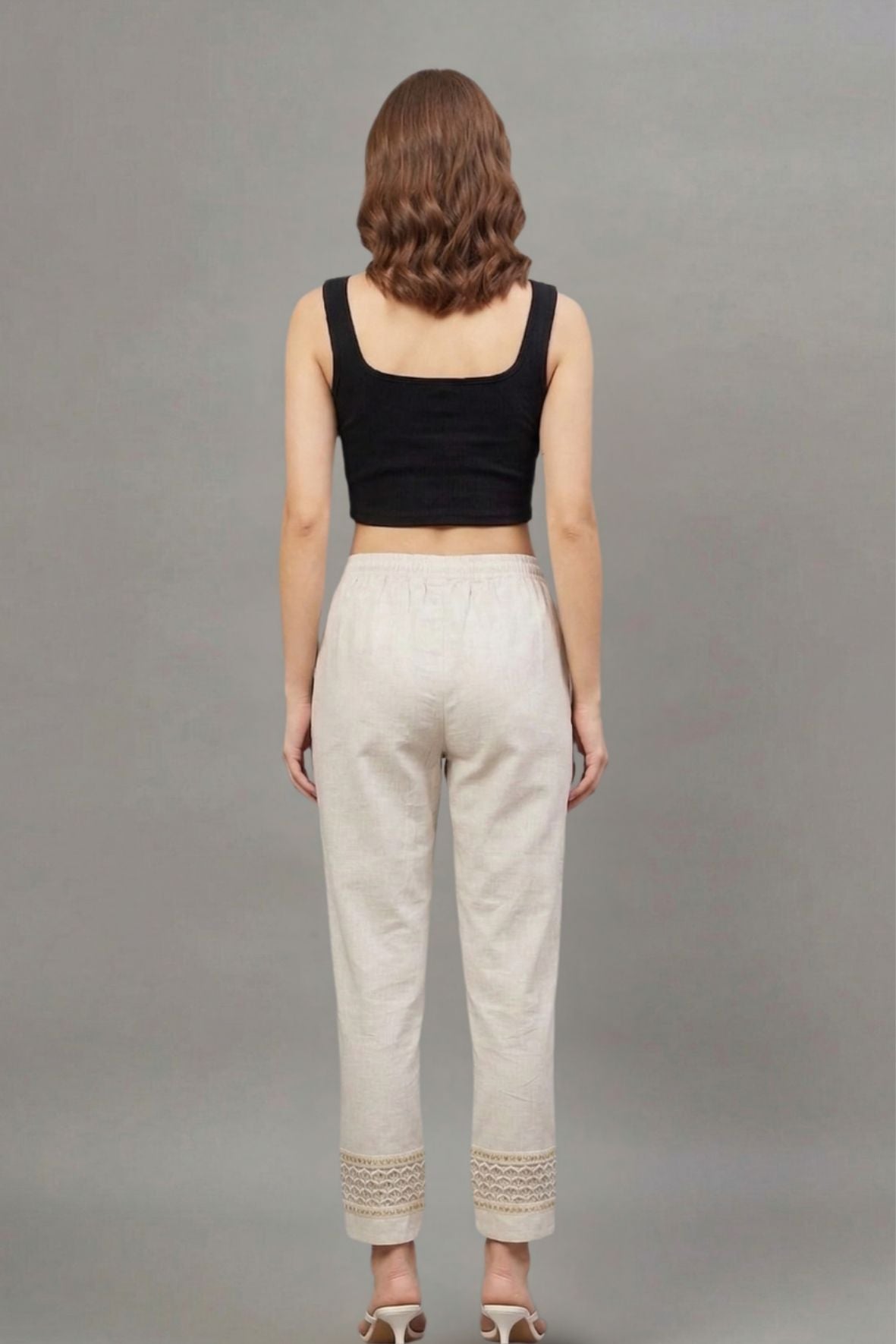 Ivory Chevron Cotton Flex Lace Pants