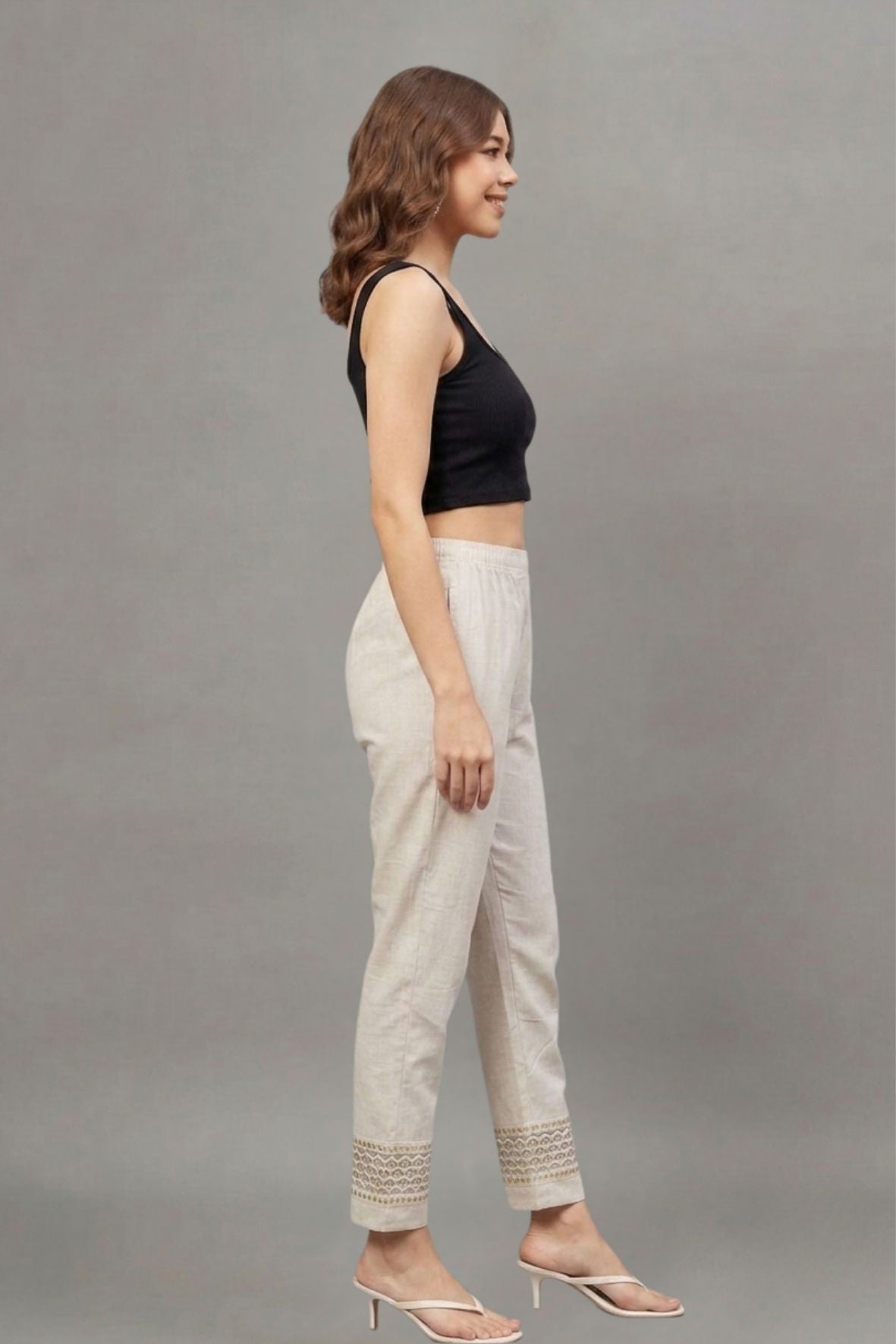 Ivory Chevron Cotton Flex Lace Pants