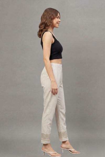 Ivory Chevron Cotton Flex Lace Pants