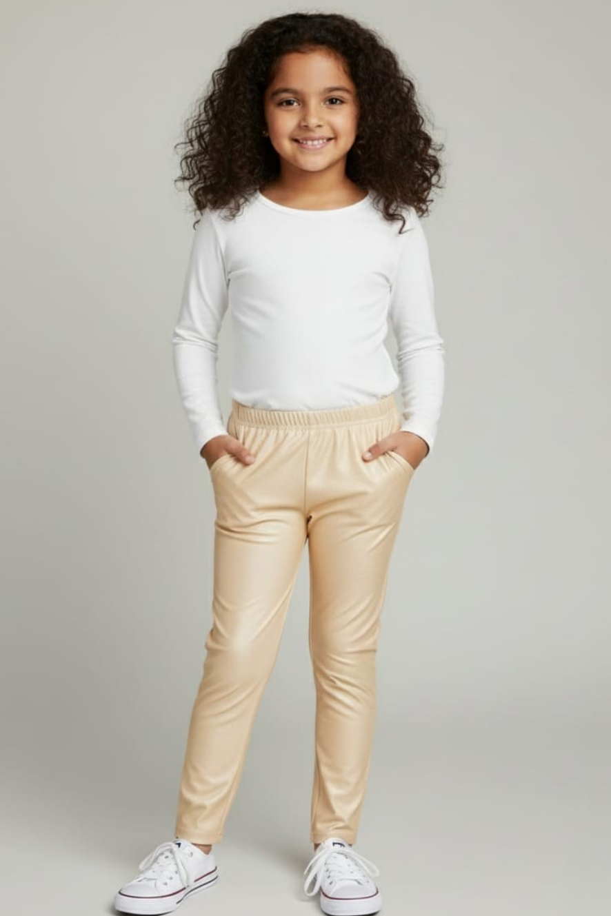 Cream Metallic Leggings