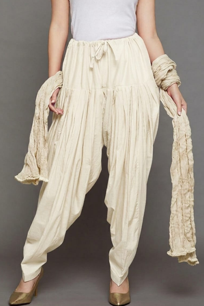 Cream Cotton Plain Patiala with Dupatta