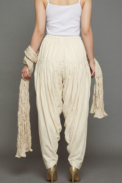 Cream Cotton Plain Patiala with Dupatta