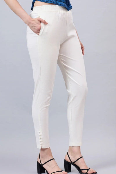 Cream Regular Fit Potli Pants