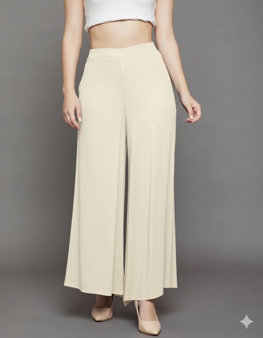 Cream Plain Viscose Palazzo