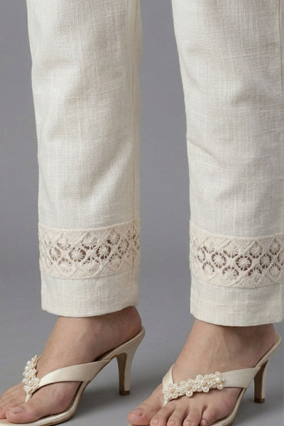 Ivory Cutwork Grid Cotton Flex Lace Pants