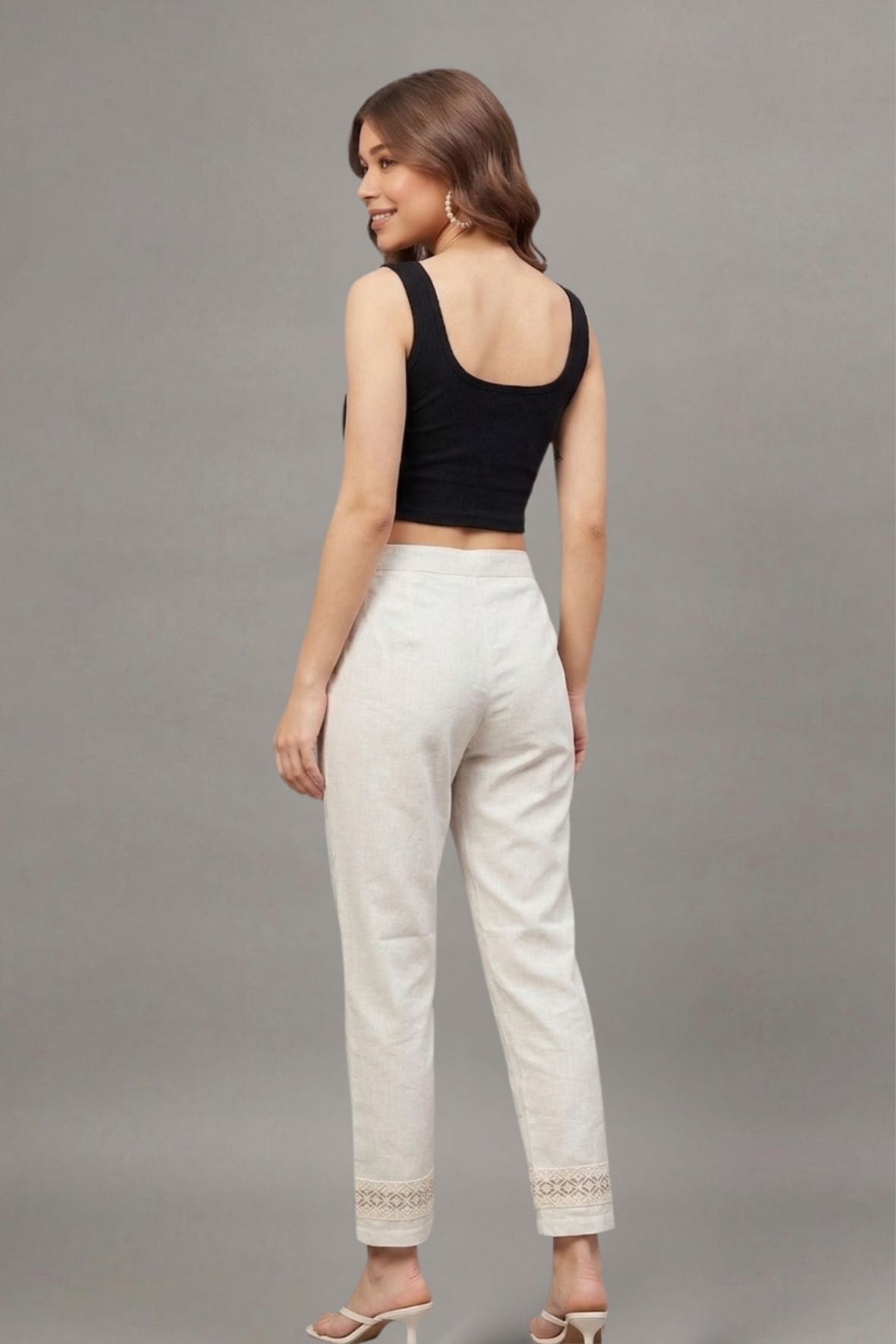Ivory Cutwork Grid Cotton Flex Lace Pants