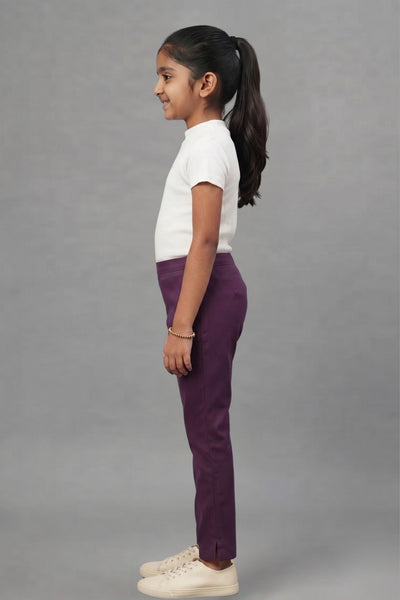 Girls Purple Colour Straight Pant