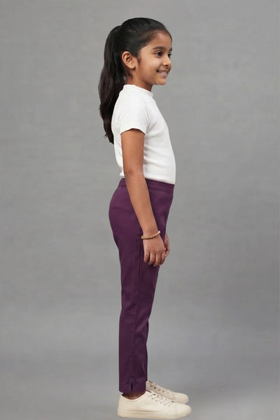 Girls Purple Colour Straight Pant
