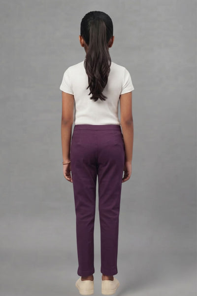 Girls Purple Colour Straight Pant