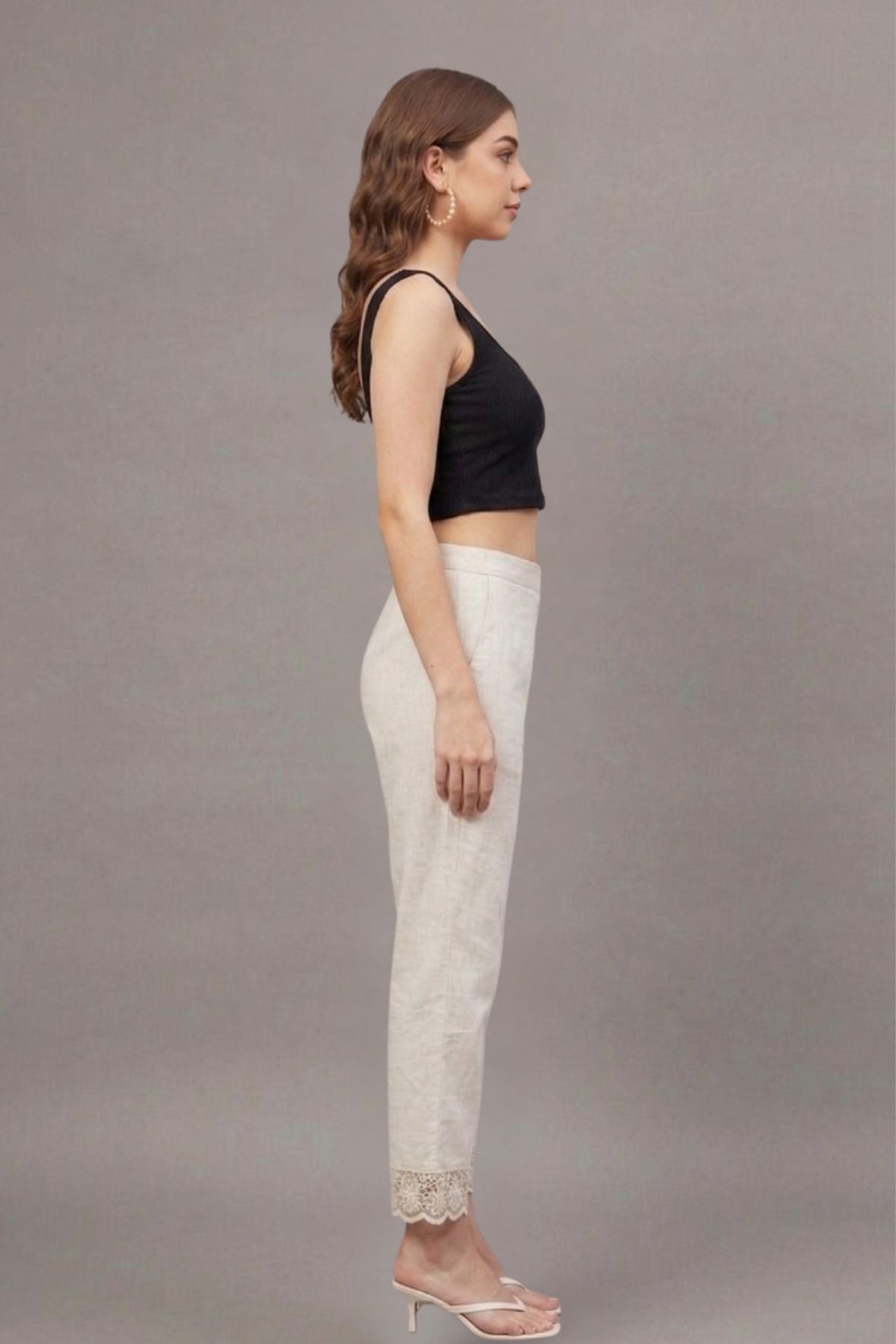 Ivory Floral Scallop Cotton Flex Lace Pants