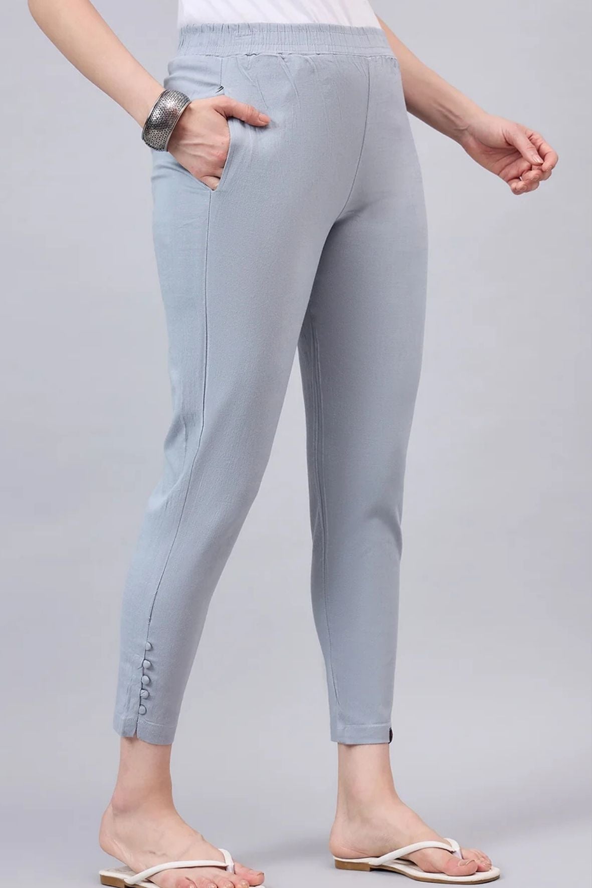 Light Grey Regular Fit Potli Pants