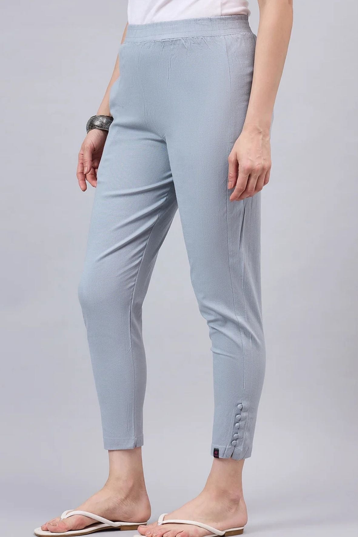Light Grey Regular Fit Potli Pants