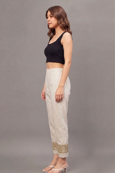 Ivory Geometric Cotton Flex Lace Pants