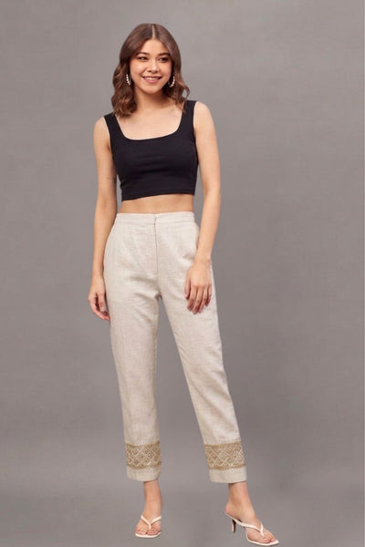 Ivory Geometric Cotton Flex Lace Pants