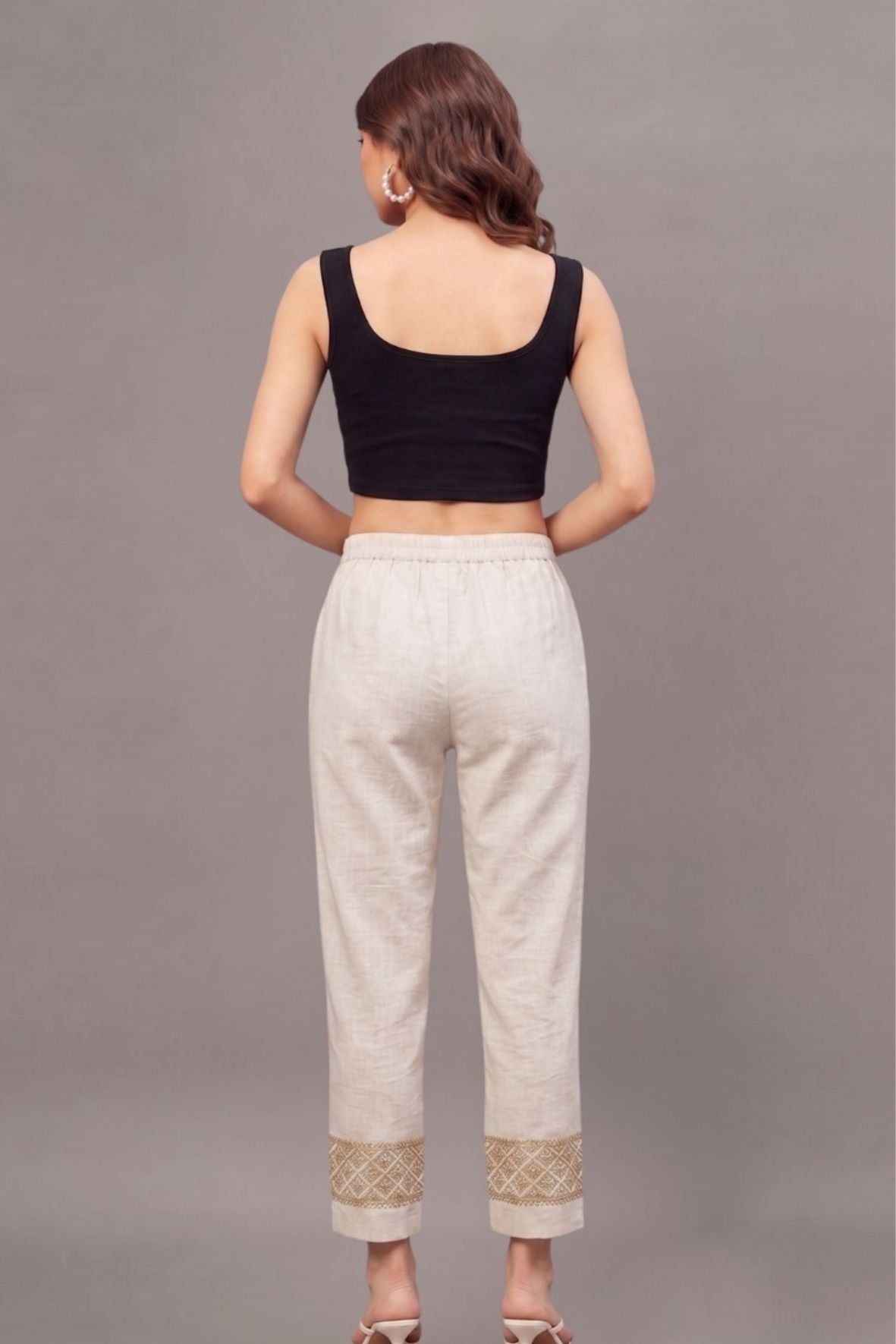 Ivory Geometric Cotton Flex Lace Pants