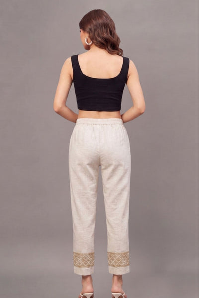 Ivory Geometric Cotton Flex Lace Pants