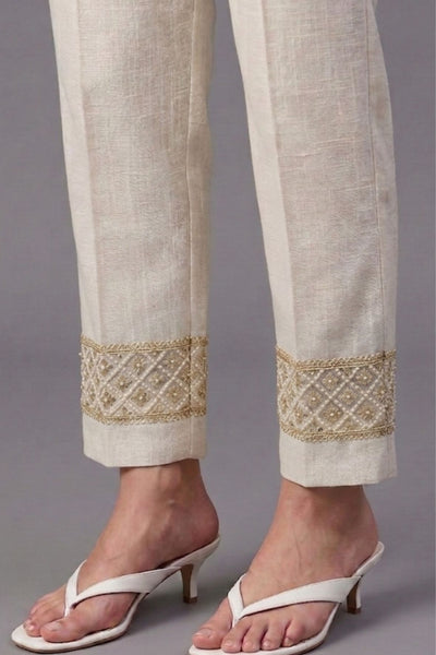 Ivory Geometric Cotton Flex Lace Pants