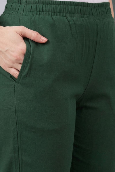 Bottle Green Regular Fit Potli Pants