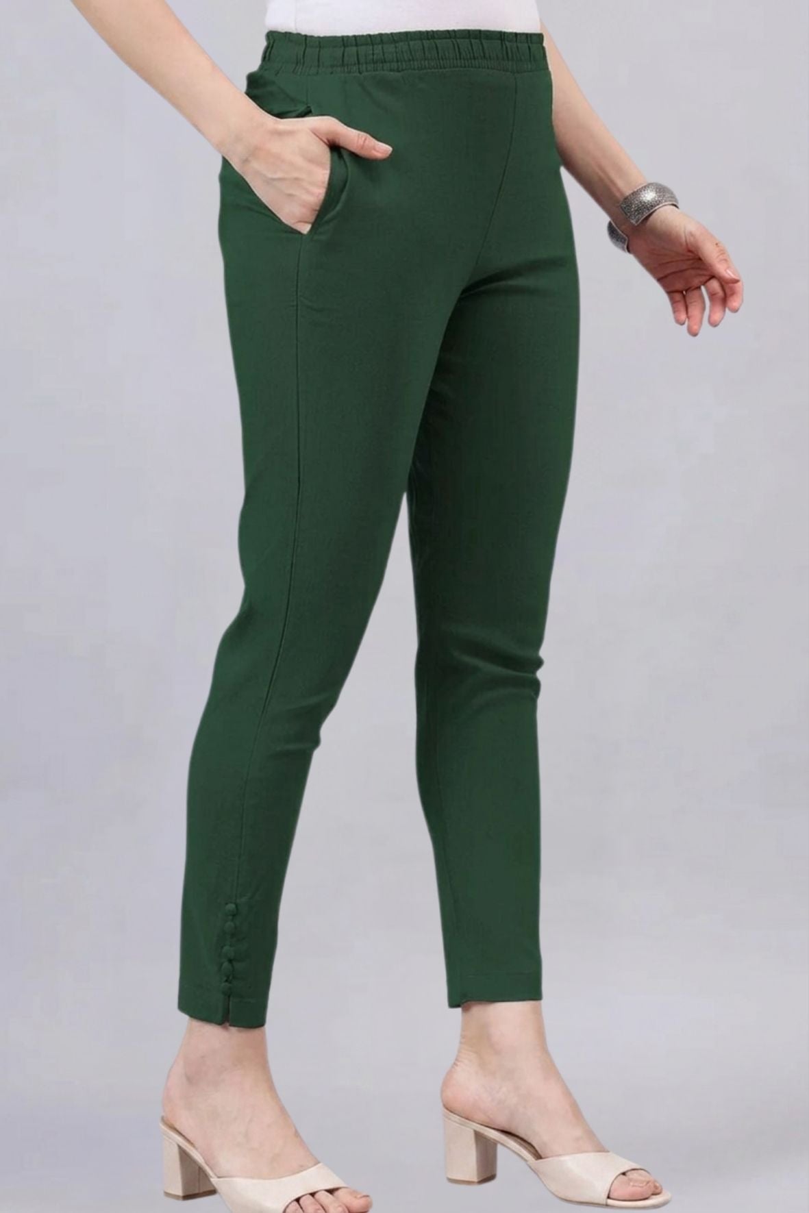 Bottle Green Regular Fit Potli Pants