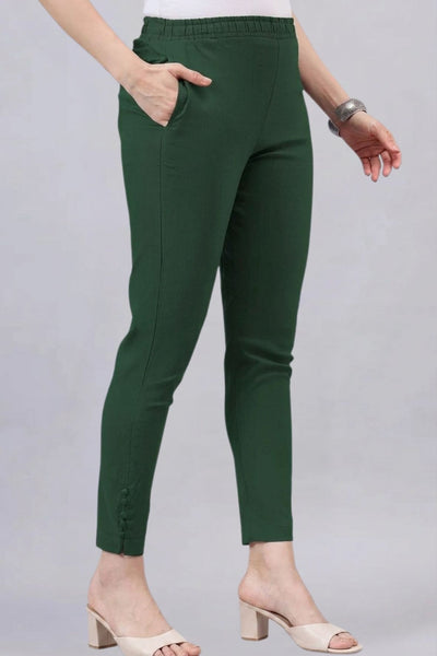 Bottle Green Regular Fit Potli Pants